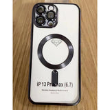 Husa MagSafe pentru Apple iPhone 12, Full Cover, Protectie camera, Margini colorate Electroplating, Magnetica, Incarcare Wireless, Flippy, Negru - vivimall.ro