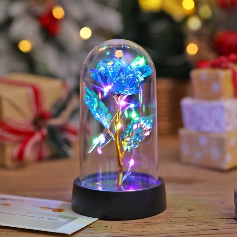 Trandafir in Cupola, Vivimall, cu Lumina Led Multicolora, Baterii, 8.5 x 15 cm, Albastru - vivimall.ro