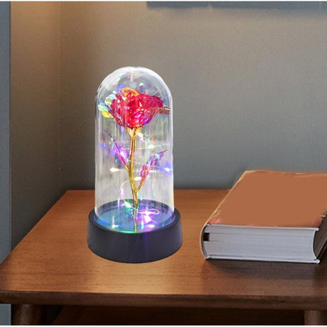 Trandafir in Cupola, Vivimall, cu Lumina Led Multicolora, Baterii, 8.5 x 15 cm, Rosu - vivimall.ro