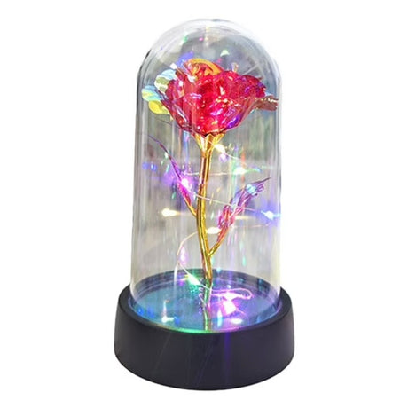 Trandafir in Cupola, Vivimall, cu Lumina Led Multicolora, Baterii, 8.5 x 15 cm, Rosu - vivimall.ro