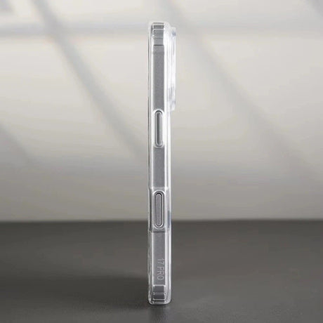 Husă iPhone 17 Pro Vivimall transparentă antisoc, detaliu colțuri cu protecție 360°, material TPU flexibil
