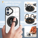 Husă TPU iPhone 16 Plus montată pe telefon, perspectivă spate, design transparent cu accente negre
