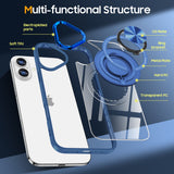 Husă iPhone 16 MagSafe montată pe telefon, design transparent cu accente albastru închis