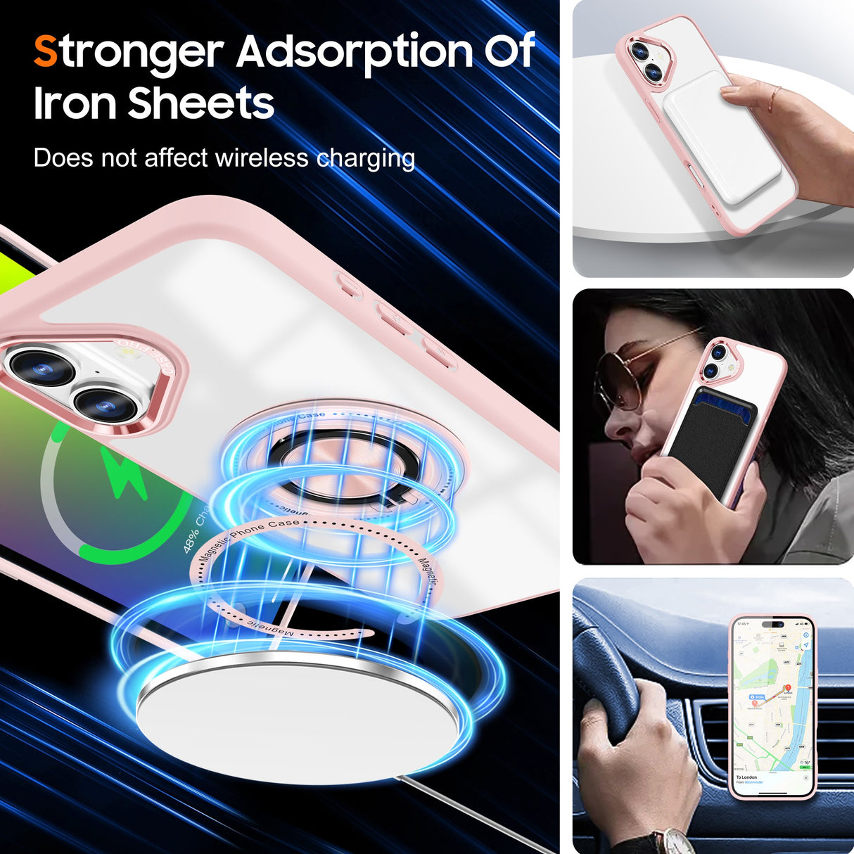Husă de protecție TPU transparent-roz iPhone 16 Plus, colțuri ranforsate anticădere