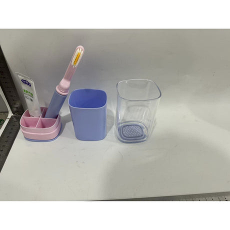 Cana Multifunctionala pentru Voiaj, Vivimall, cu Functii de Depozitare si Suport Articole Igiena Dentara, 13 x 6.8 x 6 cm, Roz Mov - vivimall.ro