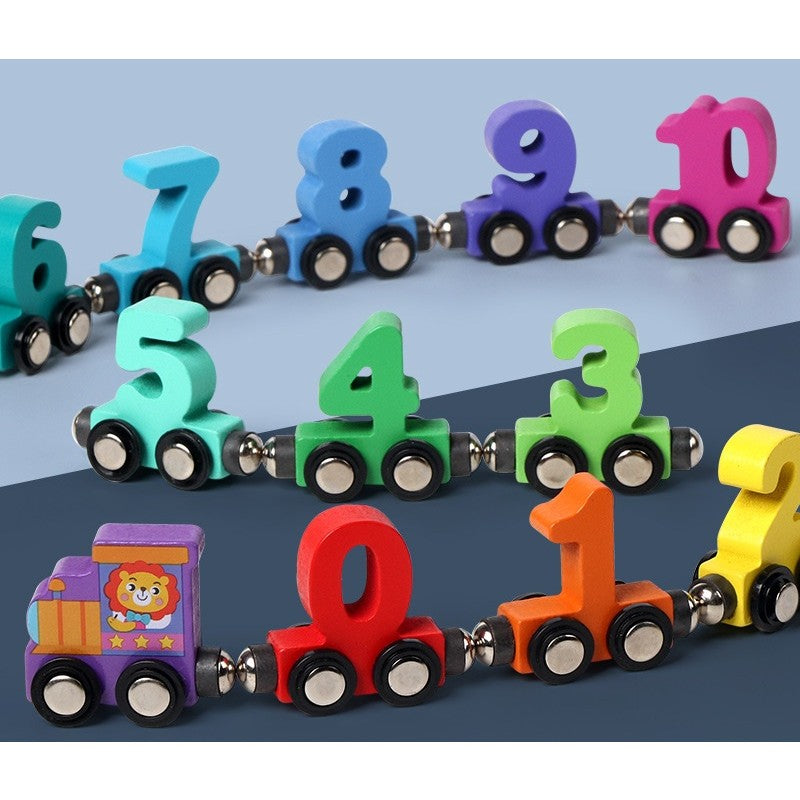 Trenulet Magnetic, Flippy, din Lemn, Model Cifre, 62 cm, +3 Ani, Jucarie de Asamblat, Multicolor - vivimall.ro