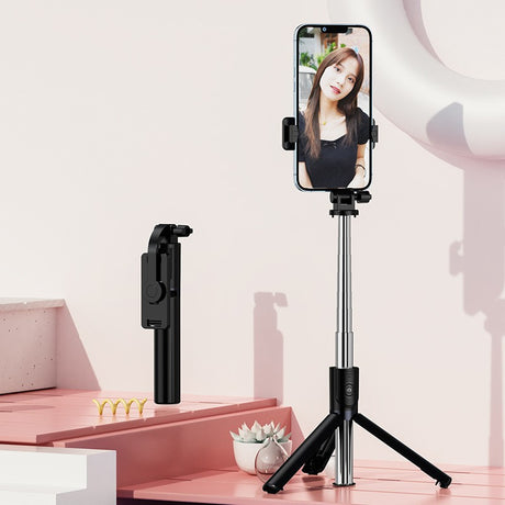 Trepied foto telescopic premium profesional Vivimall Z14S , cadru multifunctional, telecomanda detasabila, pentru telefon/camera foto/gopro, functie selfie stick, ajustabil, pliabil, H33-140 cm, aluminiu, Negru - vivimall.ro