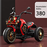 Tricicleta Electrica pentru Copii, Vivimall, cu 2 Acumulatoare 380*2, 6V 4.5, Sistem Anti-Rasturnare, Sistem de Lumini si Sunet, 6-8 Ani, 93 x 48 x 63 cm, Rosu Negru - vivimall.ro