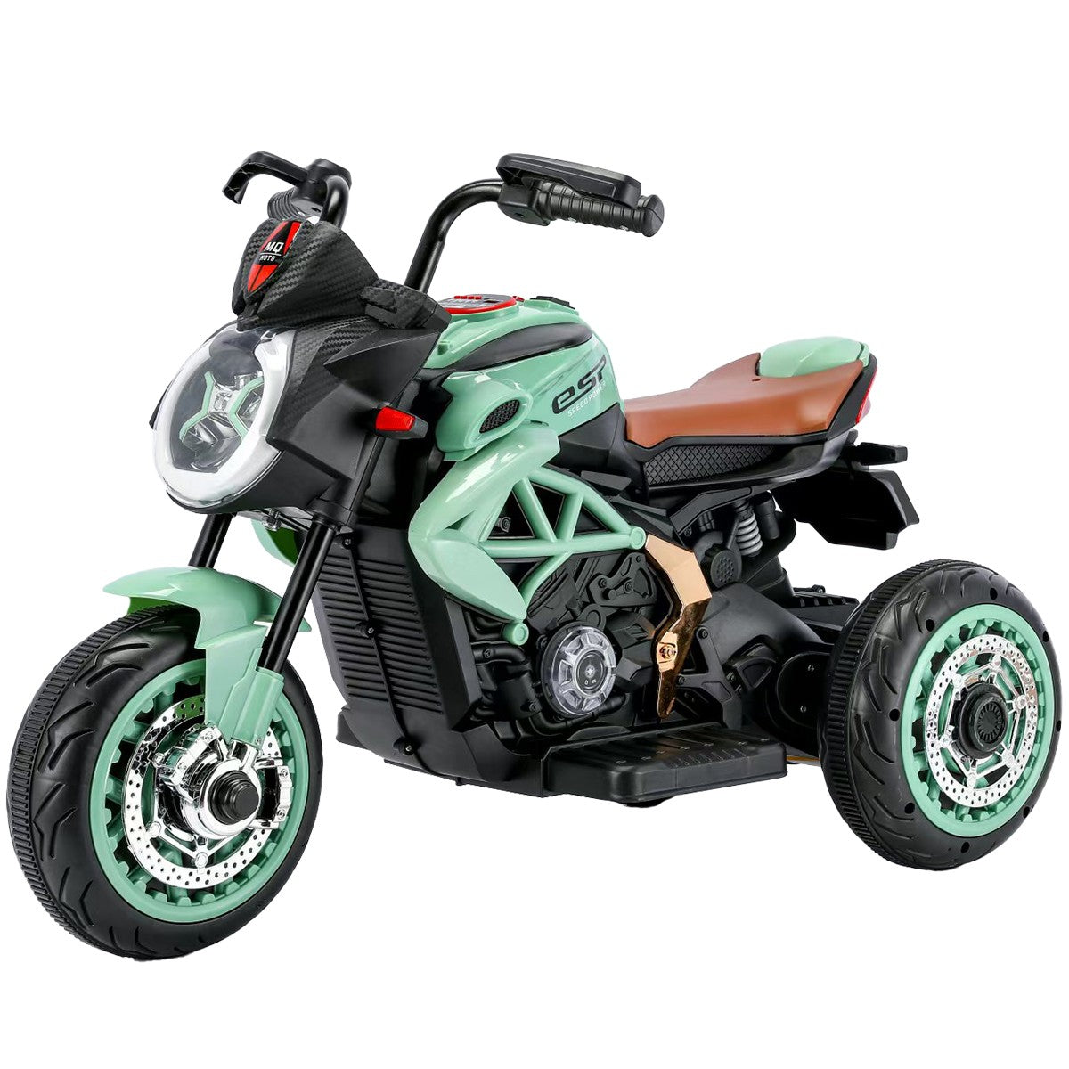 Tricicleta Electrica Pentru Copii, Cu 2 Acumulatoare 380*2, Tip 6V7, Telecomanda, Bluetooth, Sistem Anti-Rasturnare, Sistem De Lumini Si Sunet, 6+ Ani, Verde