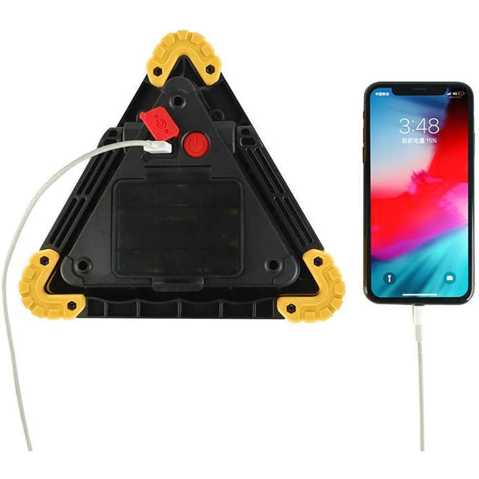 Multifunkciós Elakadásjelző Háromszög, LED Zseblámpa, Vízálló IP65, 800 Lm, 2 X AA, Telefontöltési Funkció, USB és Micro USB, Cob 33