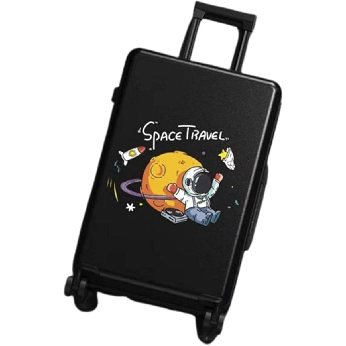 Troler de Calatorie, Vivimall, 56 x 35 x 22 cm, 4 Roti, Maner Reglabil, din ABS, cu Fermoar, Blocare cu Cod, Impermeabil, Model Astronaut, Negru - vivimall.ro