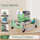 Detaliu sistem de balans mașinuță Cal Scooter verde Vivimall, construcție stabilă fără mâner