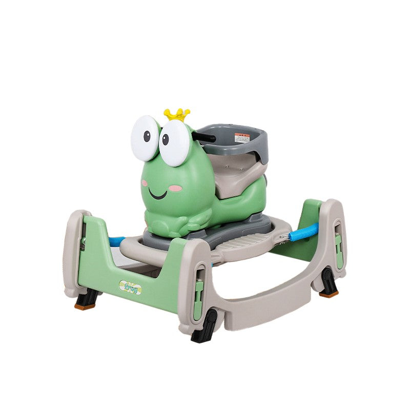 Mașinuță balansor Cal Scooter verde pentru copii 1-3 ani, vedere frontală, dimensiuni 84x80x58 cm