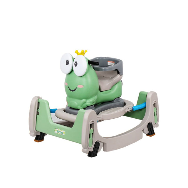 Mașinuță balansor Cal Scooter verde pentru copii 1-3 ani, vedere frontală, dimensiuni 84x80x58 cm