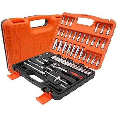 Trusa Chei Tubulare, Set 53 de Piese, Flippy, Surubelnita, Clichet, Tubulare, Imbus, Prelungitor, 27 x 20 x 5.5 cm, 1.5 kg, Cutie Rosu - vivimall.ro