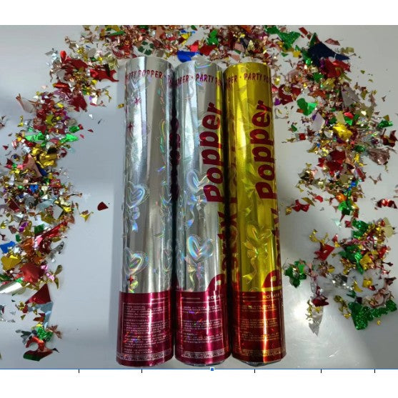 Tub de Confetti, Vivimall, Party Popper, 60x5 cm, Confetii Asortate din Aluminiu, Multicolor - vivimall.ro