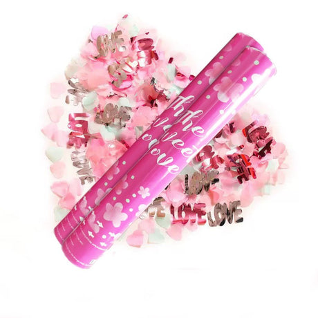 Tun Confetti, Vivimall, Confetti Inimioare si Mesaj Love, 40 x 5 cm, Roz Alb - vivimall.ro