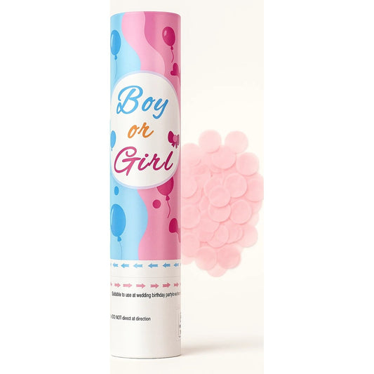 Tun Confetti, Vivimall, Model Gender Reveal, Boy or Girl, 40 cm, Ambalaj din Carton, Eliberare prin Rasucire, Roz - vivimall.ro
