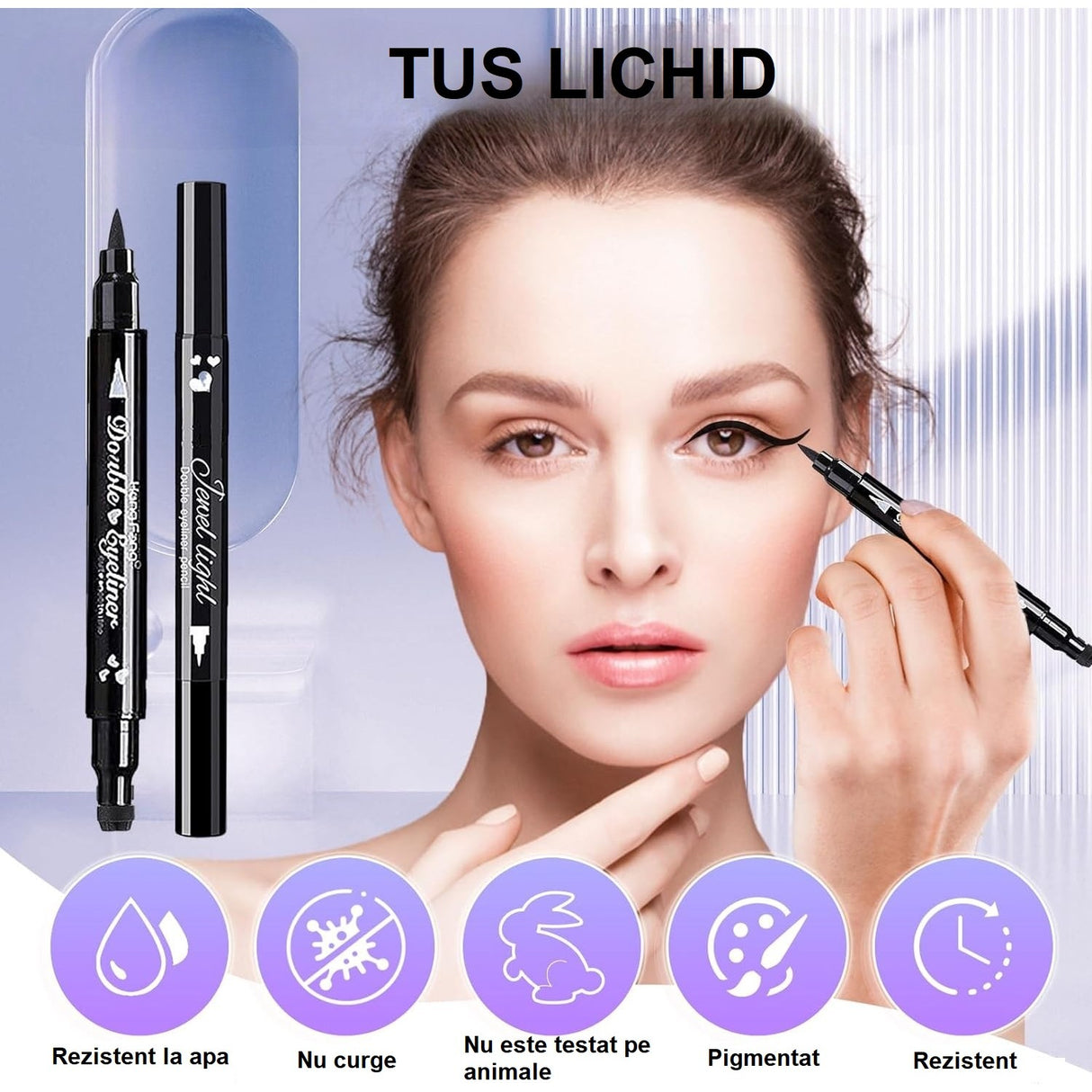 Tus Lichid pentru Ochi, Vivimall, 2 Capete, Eyeliner si Stampila Inima, Pentru Ochi si Corp, 50 g, Rezistent la Apa, 12.7 x 3 cm, Negru - vivimall.ro