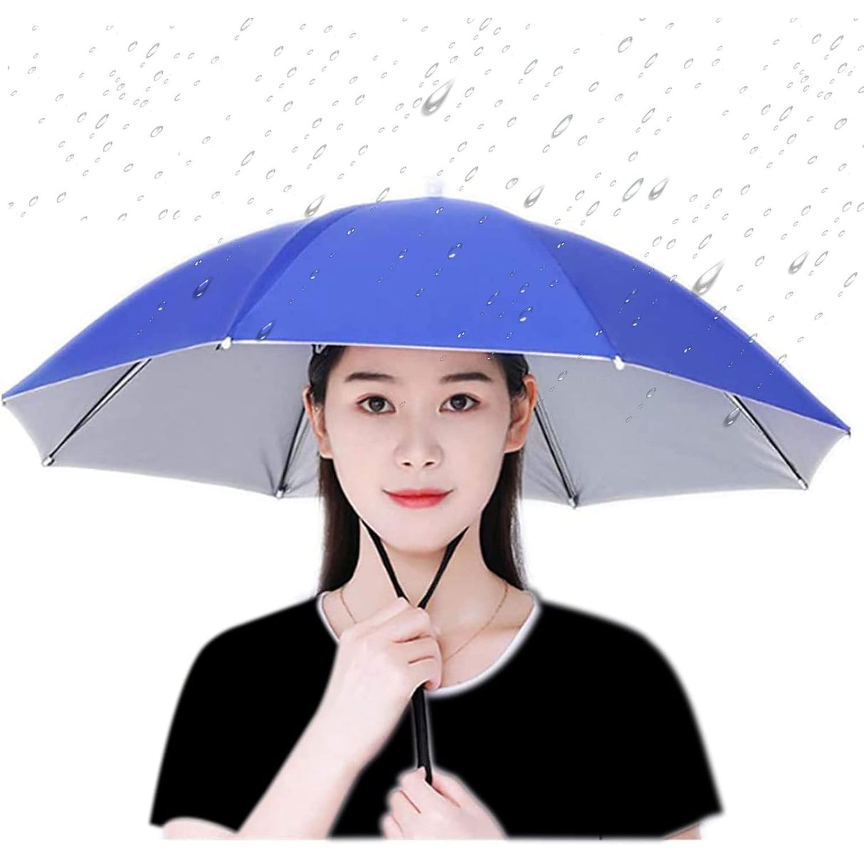 Umbrela de Cap, Vivimall, Diametru 69 cm, Snur Reglabil de Cap, Protectie UV/Ploaie, Albastru Inchis - vivimall.ro