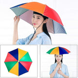 Umbrela de Cap, Vivimall, Diametru 69 cm, Snur Reglabil de Cap, Protectie UV/Ploaie, Curcubeu - vivimall.ro