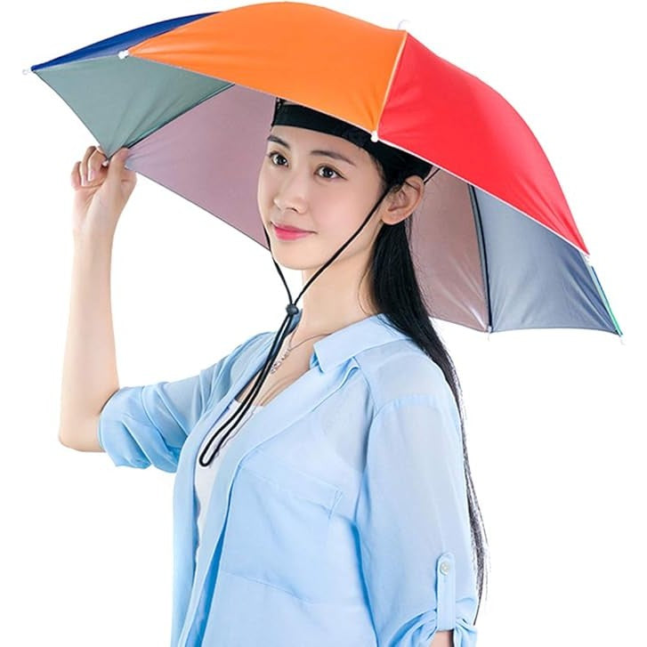 Umbrela de Cap, Vivimall, Diametru 69 cm, Snur Reglabil de Cap, Protectie UV/Ploaie, Curcubeu - vivimall.ro