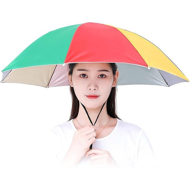 Umbrela de Cap, Vivimall, Diametru 69 cm, Snur Reglabil de Cap, Protectie UV/Ploaie, Curcubeu - vivimall.ro