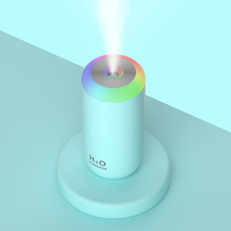 Umidificator, H2O, cu Difuzor de Aroma, Lumina de Noapte LED in 7 Culori, Zgomot Redus, 14.7x7.2cm, 350mL, Culoare Albastra - vivimall.ro