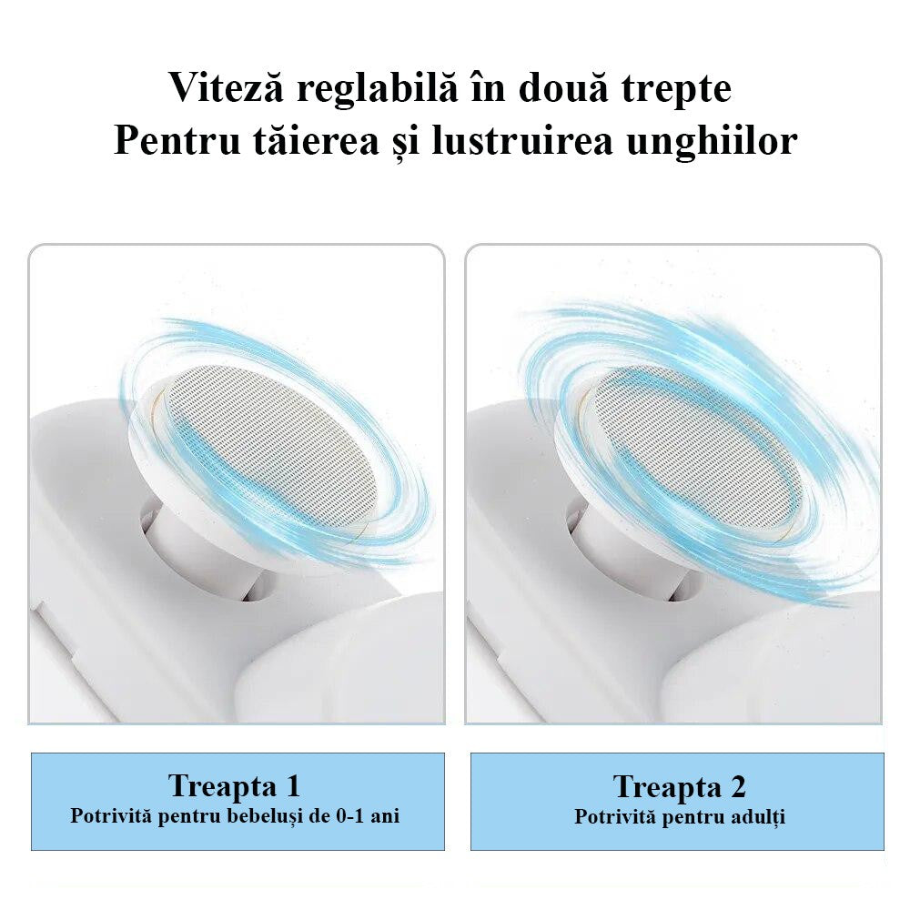 Unghiera Electrica 2 in 1, Flippy, Taiat si Slefuit, 2 Viteze, Lumina LED, Design Ergonomic, Compartiment Resturi, Portabila, Silentioasa 65 db, USB-C, Manichiura, Ideal Pentru Copii si Adulti, 8.5 x 6.8 x 3.3 cm, Alb - vivimall.ro
