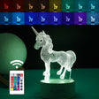 Lampă LED 3D Unicorn din acril, 20 cm înălțime, lumină multicoloră, vedere frontală