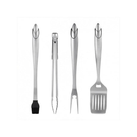 Set 4 ustensile pentru gratar Vivimall, din otel inoxidabil, cu agatatoare, rezistente la temperaturi ridicate, argintiu - vivimall.ro