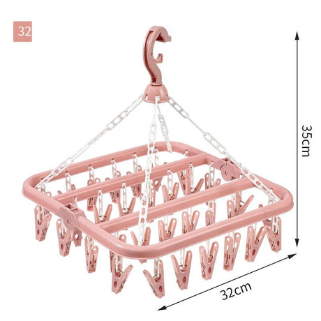 Uscator de rufe Vivimall, 32 de cleme, Plastic, Pliabil, rotire 360 grade, 32x32 cm, Roz - vivimall.ro