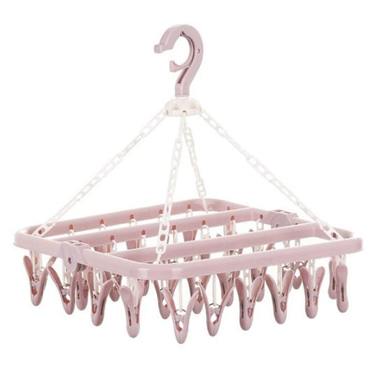 Uscator de rufe Vivimall, 32 de cleme, Plastic, Pliabil, rotire 360 grade, 32x32 cm, Roz - vivimall.ro