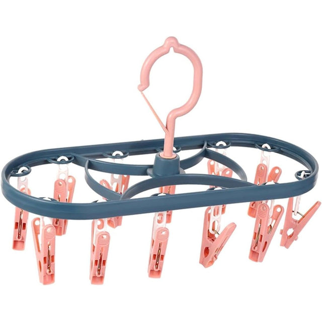 Uscator de Rufe Suspendat Vivimall, cu 12 Carlige, Rotire 360 Grade, Protectie Vant, Mateiral Plastic, Usor de Depozitat, Multifunctional, 30 x 12.5 cm, Albastru/Roz - vivimall.ro