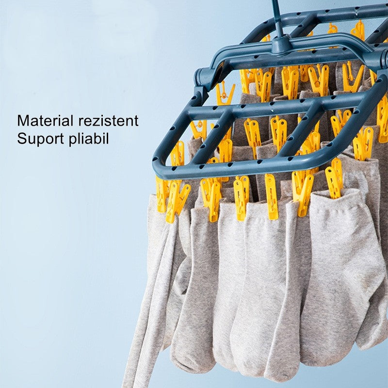 Uscator de Rufe Suspendat Vivimall, cu 40 Carlige, Rotire 360 Grade, Protectie Vant, Pliabil, Patrat, Mateiral Plastic, Usor de Depozitat, Multifunctional, 36 x 24 cm, Albastru/Galben - vivimall.ro