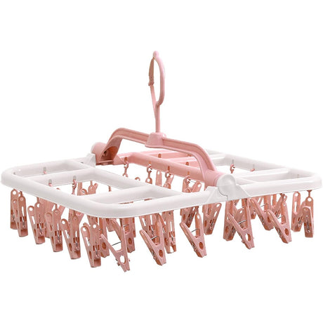 Uscator de Rufe Suspendat Vivimall, cu 40 Carlige, Rotire 360 Grade, Protectie Vant, Pliabil, Patrat, Mateiral Plastic, Usor de Depozitat, Multifunctional, 36 x 24 cm, Alb/Roz - vivimall.ro