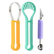 Ustensila bucatarie 4 in 1 pentru taiat si decorat fructe Vivimall, material inox si plastic, compact, 28x6.2 cm, multicolor - vivimall.ro