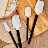 Ustensile de Bucatarie, Vivimall, Set din 4 bucati, din Silicon si Lemn, Spatule de Diferite Dimensiuni, Termo rezistente, Antiaderente, Instrument de Amestecat in Bucatarie, Alb-Negru - vivimall.ro