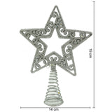 Varf decorativ de brad, Argintiu, in forma de Stea, decupata in centru, din Plastic/Metal, 14 cm x 19 cm, Interior/Exterior, Vivimall - vivimall.ro