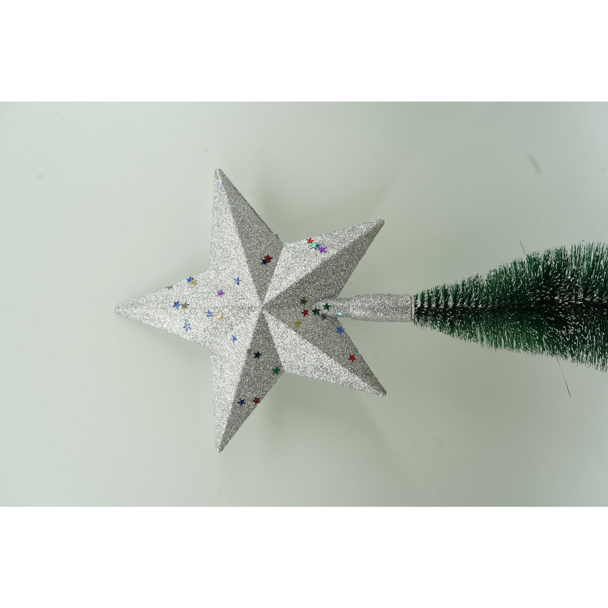 Varf decorativ de brad, Argintiu, in forma de Stea, design cu paiete, din Plastic, 18 cm x 20 cm, Interior/Exterior, Vivimall - vivimall.ro