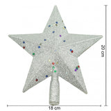 Varf decorativ de brad, Argintiu, in forma de Stea, design cu paiete, din Plastic, 18 cm x 20 cm, Interior/Exterior, Vivimall - vivimall.ro