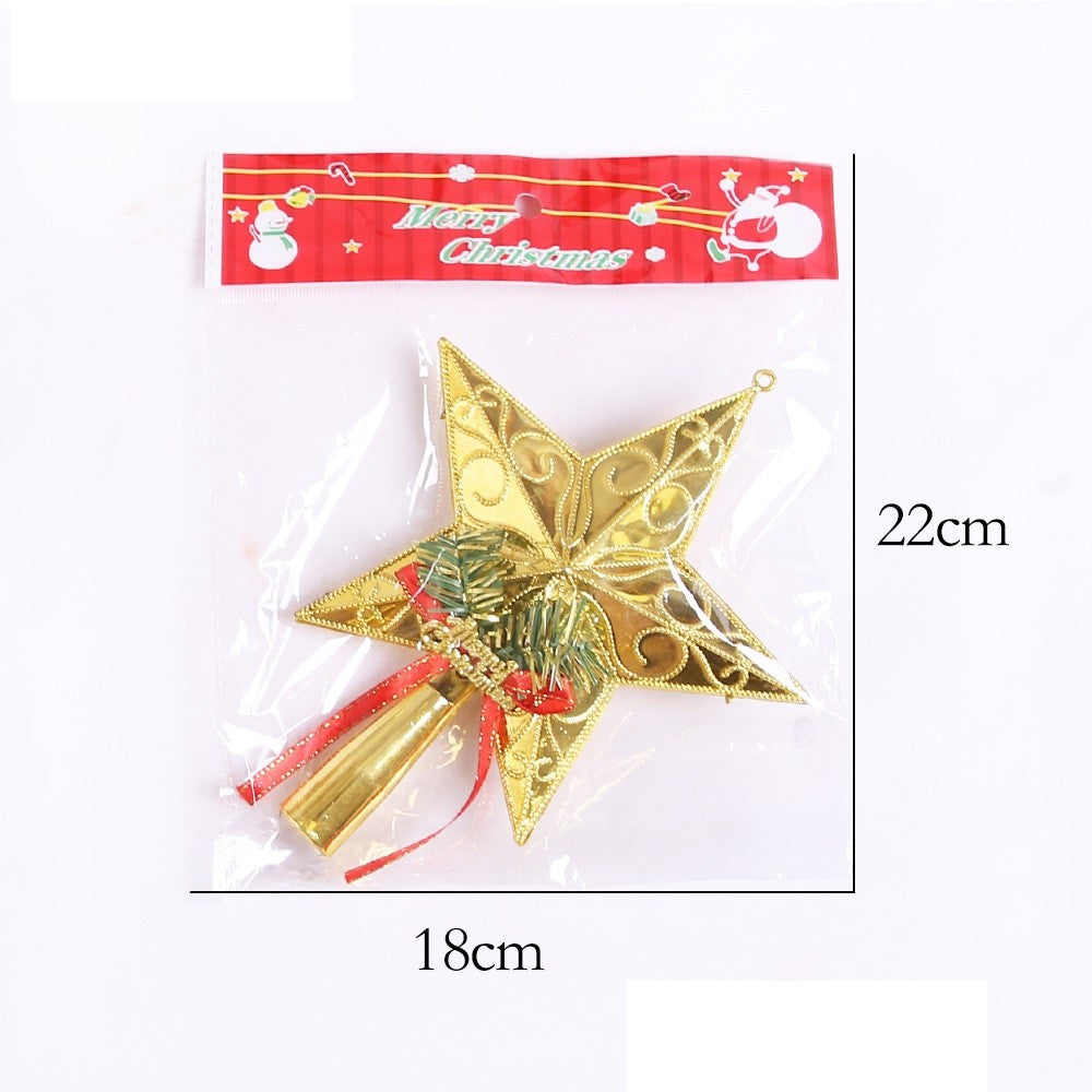 Varf decorativ de brad, Auriu, in forma de Stea, cu decoratiune Merry Christmas, din Plastic, 18.5 x 15 cm, Interior,Exterior, Vivimall - vivimall.ro