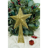 Varf decorativ de brad, Auriu, in forma de Stea, cu model decupat, din Plastic/Metal, 18 cm x 26 cm, Interior/Exterior, Vivimall - vivimall.ro