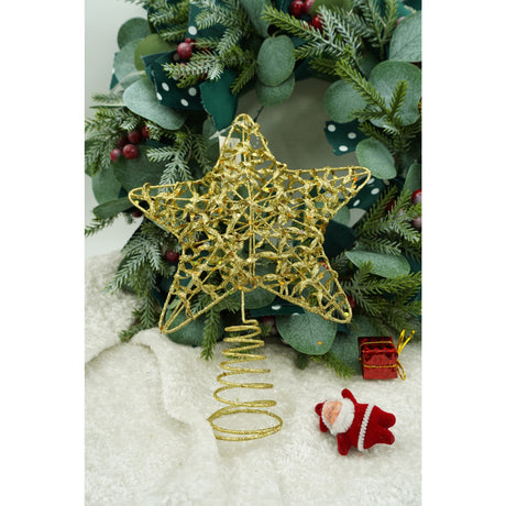 Varf decorativ de brad, Auriu, in forma de Stea, design cu paiete, din Plastic/Metal, 18 cm x 23 cm, Interior/Exterior, Vivimall - vivimall.ro