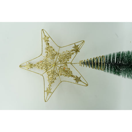 Varf decorativ de brad, Auriu, in forma de Stea, design de braduti, din Plastic/Metal, 24 cm x 27 cm, Interior/Exterior, Vivimall - vivimall.ro