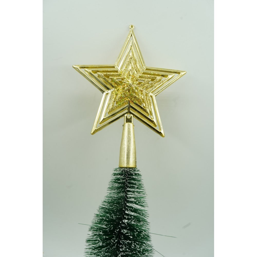 Varf decorativ de brad, Auriu, in forma de Stea, design de stele, din Plastic, 15 cm x 18 cm, Interior/Exterior, Vivimall - vivimall.ro