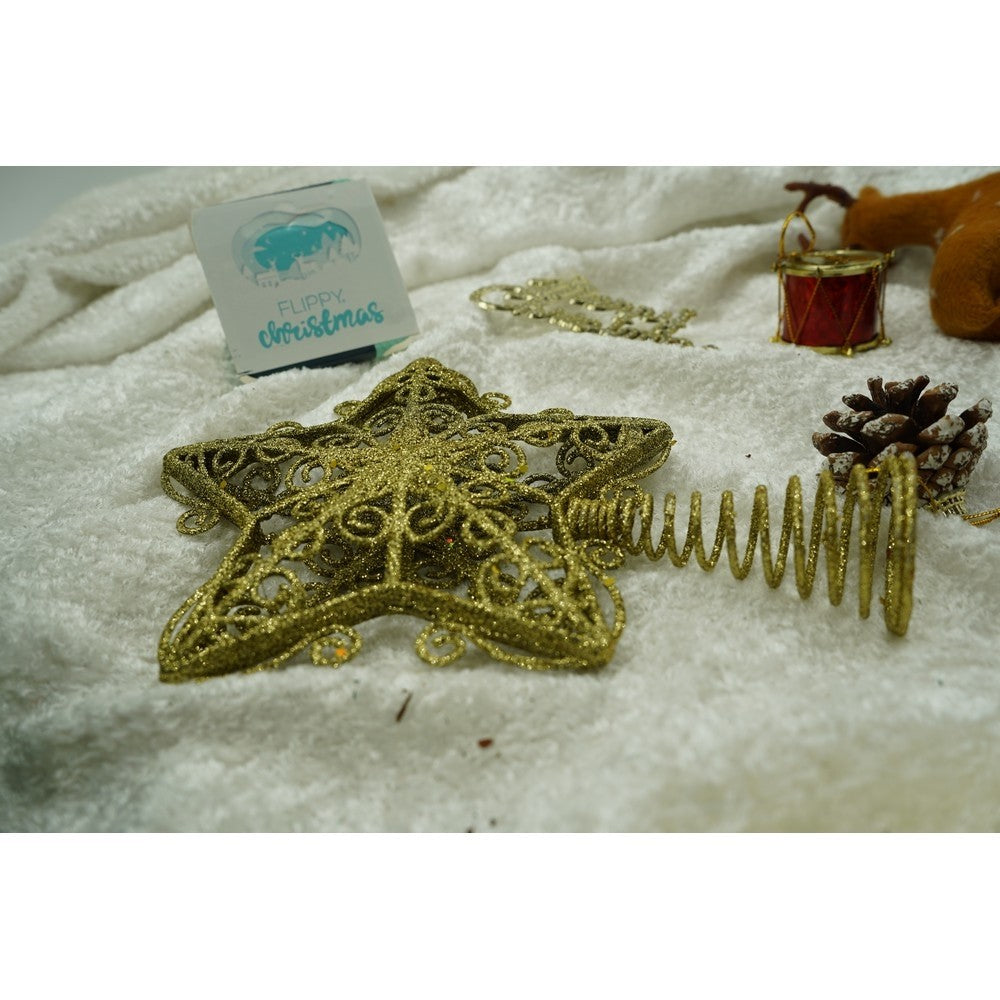 Varf decorativ de brad, Auriu, in forma de Stea, design forjat, din Plastic/Metal, 14.5 cm x 20 cm, Interior/Exterior, Vivimall - vivimall.ro