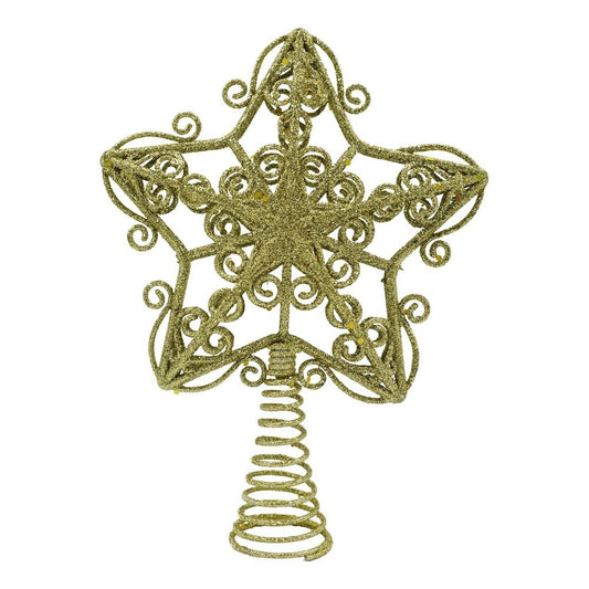 Varf decorativ de brad, Auriu, in forma de Stea, design forjat, din Plastic/Metal, 14.5 cm x 20 cm, Interior/Exterior, Vivimall - vivimall.ro