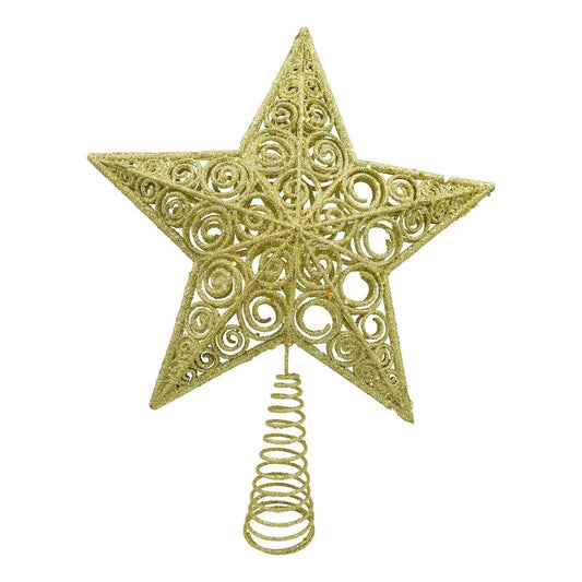 Varf decorativ de brad, Auriu, in forma de Stea, design spiralat, din Plastic/Metal, 29 cm x 38 cm, Interior/Exterior, Vivimall - vivimall.ro