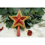 Varf decorativ de brad, Auriu/ Rosu, in forma de Stea, design de stele, din Plastic, 15 cm x 18 cm, Interior/Exterior, Vivimall - vivimall.ro